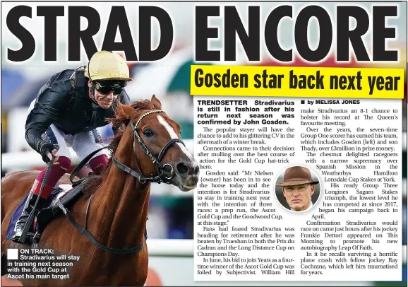  ?? ?? ON TRACK: Stradivari­us will stay in training next season with the Gold Cup at Ascot his main target