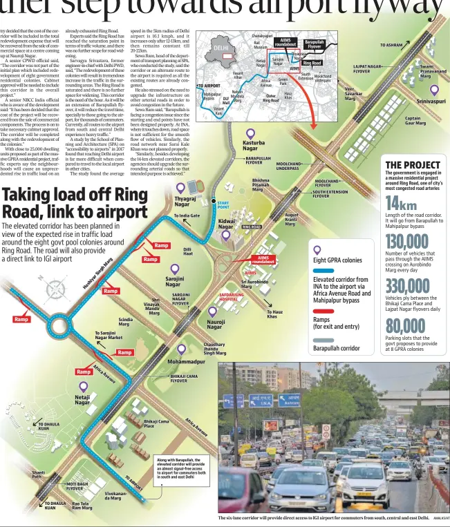  ?? AMAL KS/HT ?? The six-lane corridor will provide direct access to IGI airport for commuters from south, central and east Delhi.