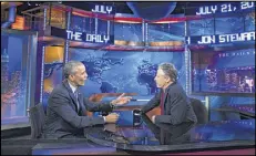  ?? EVAN VUCCI / ASSOCIATED PRESS ?? President Barack Obama chats with Jon Stewart, host of “The Daily Show with Jon Stewart,” during a taping in New York.