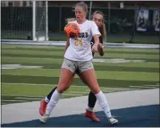  ?? BRYAN EVERSON — FOR MEDIANEWS GROUP ?? Oxford sophomore midfielder Madelyn Boyd keeps her balance while bringing down a ball in a 1-0 defeat at Macomb Dakota on Wednesday.