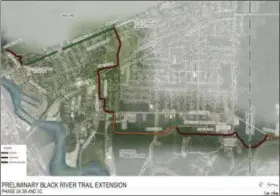  ?? LORAIN COUNTY METRO PARKS ?? This map, created for Lorain County Metro Parks, shows where new bike trails are planned on the east side of Lorain. On Oct. 15, 2018, Lorain City Council approved an easement for the 1.06-mile stretch known as Phase 3B; it is the connector trail that appears on the lower right area of the map.