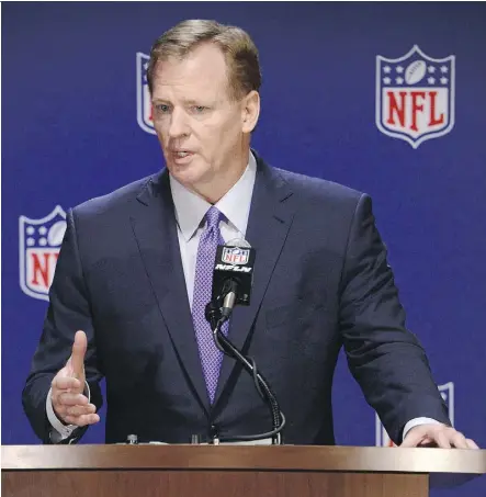  ?? PAUL BEATY/ASSOCIATED PRESS ?? Commission­er Roger Goodell says the NFL remains in a holding pattern with regard to expanding the playoff field from 12 to 14 teams, which seemed to be inevitable a couple of years ago.