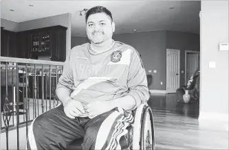  ?? KRIS DUBE/ SPECIAL TO THE REVIEW ?? Dennis Hernandez-Galeano of Fort Erie, who has been in a wheelchair since collision in 1997, is hosting a fundraiser with proceeds going to Power Cord, offered at Brock University for people with spinal cord injuries.