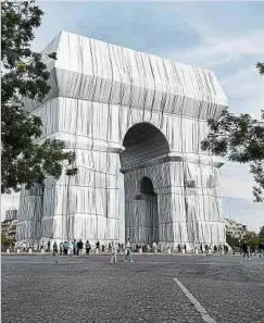  ?? Foto: AFP ?? Der Arc de Triomphe in Paris ist mit Stoff verhüllt. Das Kunstwerk der verstorben­en Künstler Christo und Jeanne-Claude ist noch bis zum 3. Oktober zu sehen.