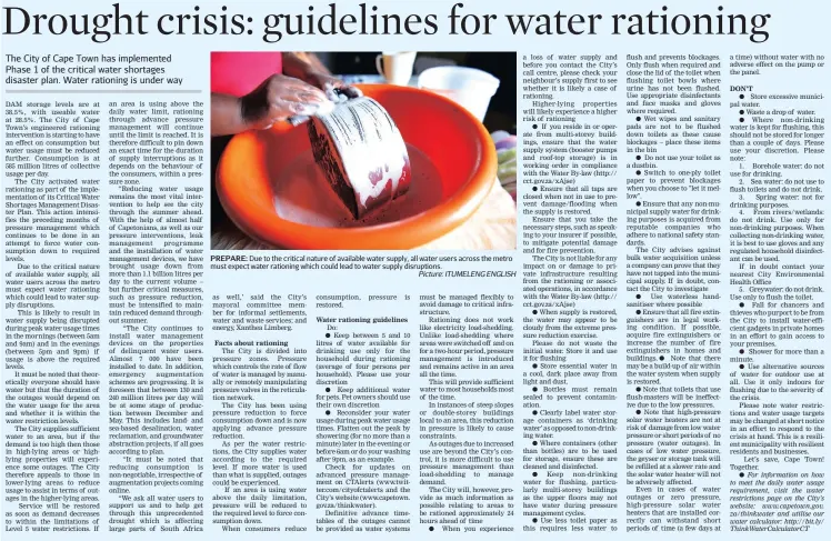  ?? Picture: ITUMELENG ENGLISH ?? PREPARE: Due to the critical nature of available water supply, all water users across the metro must expect water rationing which could lead to water supply disruption­s.