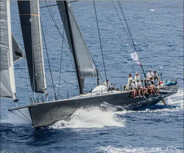  ??  ?? A three-sail power reach is Rio 100’s favorite point of sail. In the 2016 Pacific Cup, the 100-footer crushed the previous record, knocking off over 2,000 miles in just over five days.