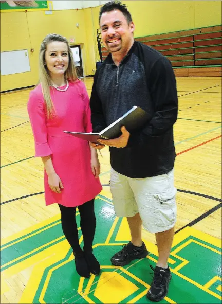  ?? Photo by Ernest A. Brown ?? North Smithfield senior Olivia Stone (left) is spending her year-long “School to Career” internship working in the school’s athletic department for athletic director Matthew Tek (right). Stone’s final project is running the school’s end-of-year...