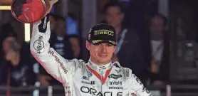  ?? ?? Formula 1 driver Max Verstappen celebrates his victory in the Las Vegas Grand Prix on Nov. 18.