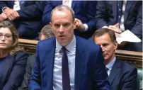  ?? — afp ?? A video grab shows Britain’s Justice Secretary and Deputy Prime Minister Dominic Raab deputising for the prime minister during the weekly session of Prime Minister’s Questions in the House of Commons in London on Wednesday.