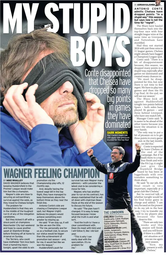  ??  ?? DARK MOMENTS But Conte’s team can still apply late pressure in a bid for the top four