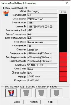  ??  ?? Wie stark die Qualität des Notebook-akkus bereits abgenommen hat, zeigt das Tool Battery Mon unter „Full charge capacity“an.