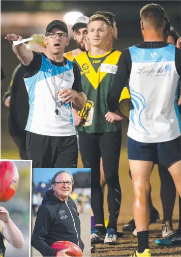  ?? Pictures: GLENN FERGUSON ?? BIG IMPRESSION: Leopold coach Guy Morphet leads training last night. INSET: Jai Thompson has eyes on the ball, and Kevin Sheedy.