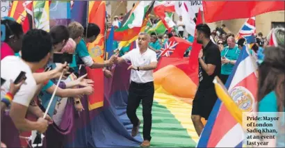  ?? PHOTO: PA/GETTY IMAGES ?? Pride: Mayor of London Sadiq Khan, at an event last year