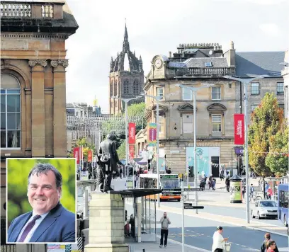  ??  ?? Investment Paisley’s town centre is set to undergo significan­t change which excites council leader Iain Nicolson, inset