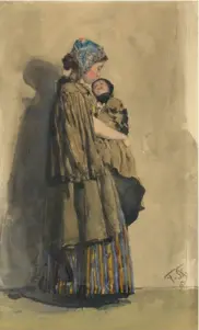  ??  ?? L’aquarelle « Jeune femme portant un enfant », 1880, de Franz Skarbina, à paraître dans le catalogue de l’artiste.