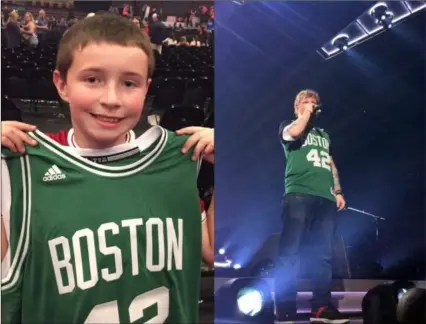  ??  ?? RIGHT: A delighted young Eamonn Furlong with the shirt Ed Sheeran wore onstage for the encore in Boston (far right).