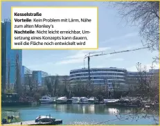  ??  ?? Kein Problem mit Lärm, Nähe zum alten Monkey’s
Nicht leicht erreichbar, Umsetzung eines Konzepts kann dauern, weil die Fläche noch entwickelt wird