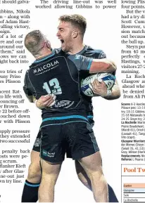  ??  ?? Warrior’s roar: Kyle Steyn celebrates putting Glasgow back in front in La Rochelle