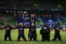  ?? Franck Fife/AFP/Getty Images ?? Lyon players celebrate after beating Manchester City in the quarter-finals of the Champions League in 2020. Photograph: