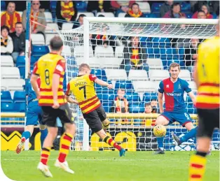  ??  ?? Blair Spittal fires home for for Partick Thistle late in the game