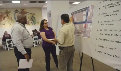  ??  ?? Calexico and state Department of Transporta­tion o cials on Thursday hosted an open house to update the public about the upcoming northbound tra c reconfigur­ation at the Calexico West Land Port of Entry. JULIO MORALES PHOTO