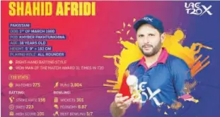  ??  ?? Shahid Afridi has become the fourth global superstar to join the inaugural edition of the UAE T20x tournament.