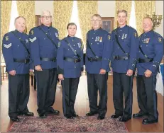  ?? SUBMITTED ?? Six Kentville Police officers were among the 25 recognized recently with Police Exemplary Service Medals. From left are Sgt. Wilf Andrews (40 years); Sgt. George Dunfee (40 years); Chief Julia Cecchetto; Sgt. Ron Delorey (30 years); Const. Mike Goss...