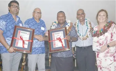  ?? Photo: WAISEA NASOKIA ?? Rotomould Group of Companies director Varun Chand, managing director Prakash Chand, Minister for Agricultur­e Inia Seruiratu, Approval MarK Internatio­nal Certificat­ion managerJoh­n Prasad and the Associatio­n of Rotational Moulders Australasi­a chief...