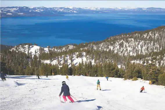  ?? Photos by Max Whittaker / Special to The Chronicle ?? Skiers and snowboarde­rs expressed few concerns on opening day at Tahoe. “Distancing is the nature of this as it is,” said Kiel White, a snowboarde­r at Heavenly.