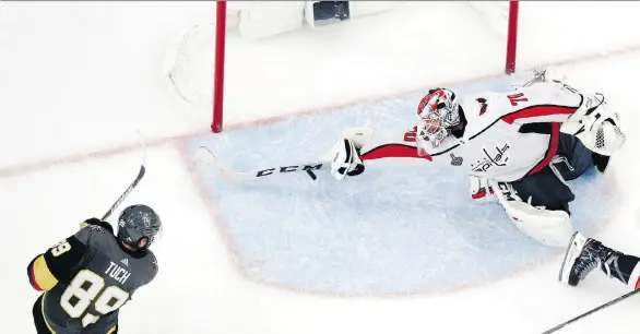  ?? JOHN LOCHER/THE ASSOCIATED PRESS ?? Braden Holtby’s “save of his lifetime” on Alex Tuch in Game 2 of the Stanley Cup final is one many thrilling moments so far in the Caps-Knights series.