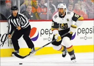  ?? Derik Hamilton ?? The Associated Press Knights defenseman Deryk Engelland left Saturday’s 1-0 victory over the Flyers in Philadelph­ia about five minutes into the second period and did not return.