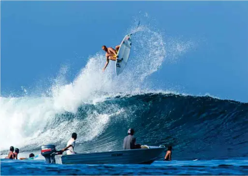  ??  ?? ABOVE: Luke Cederman turns head wherever he surfs. Photo: Cory