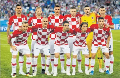  ??  ?? Croatia’s probable line-up, back row from left, Dejan Lovren, Ivan Strinic, Mario Mandzukic, Ante Rebic, Danijel Subasic and Ivan Perisic; front row from left, Ivan Rakitic, Domagoj Vida, Sime Vrsaljko, Luka Modric and Andrej Kramaric.