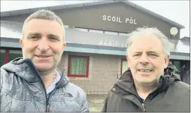  ?? (Pic: courtesy of Niall Collins) ?? Pictured at Scoil Pól is Minister Niall Collins (left) with Cllr Mike Donegan at Scoil Pól. The school recently posted its request for tender, paving the way for the project to advance.