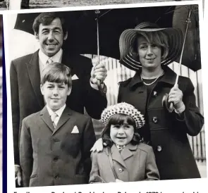  ??  ?? Family man: Banks at Buckingham Palace in 1970 to receive his OBE with wife Ursula, son Robert and daughter Wendy. Top: Playing for Leicester City – in a flat cap – in the 1963 FA Cup