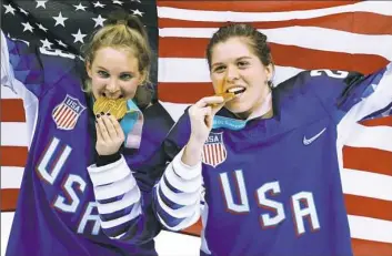  ?? Maddie Meyer/Getty Images ?? Amanda Kessel, left, sister of Penguins winger Phil Kessel, won an Olympic gold medal with the American women’s hockey team Thursday in Gangneung, South Korea.