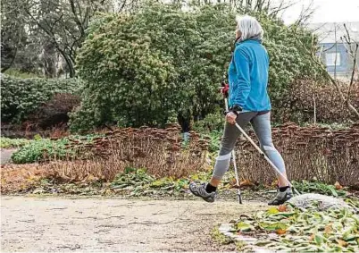  ?? Foto: Christin Klose/dpa-tmn ?? Frische Luft, Tageslicht, Bewegung: Nordic Walking setzt dem Herbstblue­s einiges entgegen.