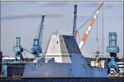  ?? ROBERT F. BUKATY / ASSOCIATED PRESS 2017 ?? The future USS Michael Monsoor leaves Bath Iron Works for sea trials in Bath, Maine. The Zumwalt-class destroyers use two main turbines similar to ones used on Boeing 777 jetliners.