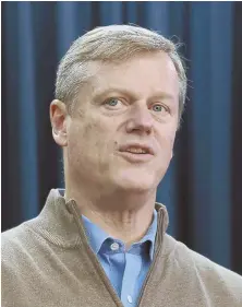  ?? STAFF FILE PHOTO, ABOVE, BY ANGELA ROWLINGS; LEFT, BY NANCY LANE ?? POLITICALL­Y PERILOUS POSITION: Gov. Charlie Baker, above, has recently faced several scandals in the state police, including the sudden retirement of former Col. Richard McKeon, left.