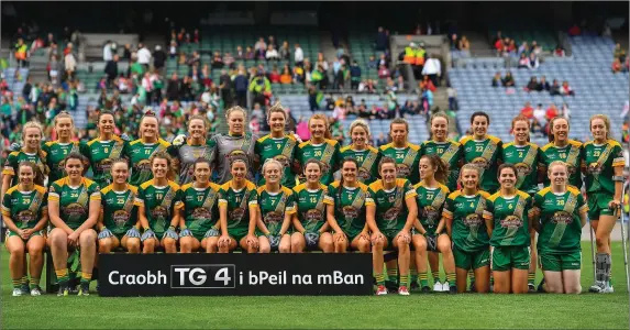  ??  ?? The Meath panel line out for their group photo before the All-Ireland Intermedia­te decider.