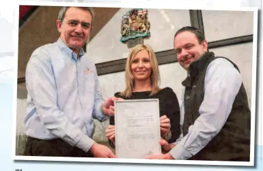  ??  ?? Clockwise from above: As sea farms manager in the ‘90s with Ronnie Hawkins (far left) and customer; sitting on the Fish Farmer Editorial Board, with Jim Treasurer (centre) and Herve Migaud; with Jayne MacKay receiving an Outward Bound Trust certificat­e...