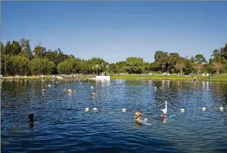  ??  ?? Swimmers wade in the mineral-rich waters at Warm Mineral Springs in North Port.