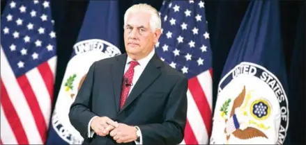  ?? THE NEW YORK TIMES AL DRAGO/ ?? Secretary of State Rex Tillerson speaks to State Department employees at the State Department in Washington, on May 3.