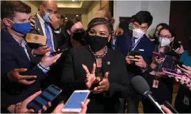  ?? Photograph: Mandel Ngan/AFP/Getty Images ?? Democratic representa­tive Cori Bush speaks to the press on Capitol Hill in October.