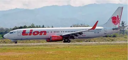  ?? [Foto hiasan] ?? Lion Air adalah sebahagian daripada Lion Air Group yang turut mempunyai usaha sama di Malaysia dan Thailand.