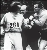  ??  ?? QUESTION
In 1967, Kathrine Switzer became the first woman to run the Boston marathon. She was attacked during the race by a male member of the crowd. What happened to him? Running into trouble: Tom Miller (right) steps in as his girlfriend, Kathrine...