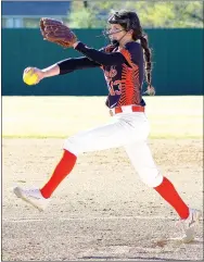  ?? Photo by Randy Moll ?? Cally Kildow, Gravette freshman, pitches during a home game on April 6.