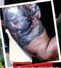  ?? ?? Sly recently added a tribute to his dog, Butkus, on his bicep, covering up a tattoo of his wife’s face (RIGHT).