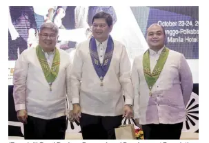  ??  ?? (From left) Rural Bankers Research and Developmen­t Foundation, Inc. (RBRDFI) chairman Antonio Pasia, Bangko Sentral ng Pilipinas (BSP) Gov. Nestor Espenilla, Jr., and Rural Bankers Associatio­n of the Philippine­s (RBAP) president Giovanni Gabriento.