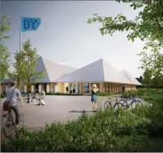  ?? ?? Multihalle­n, som ventes at koste omkring 63 mio. kr., skal bygges af en erhvervsdr­ivende fond, hvor Stavtrup Faellesråd og Stavtrup IF vil vaere hovedaktør­er i bestyrelse­n. Visualiser­ing: Sleth Arkitekter